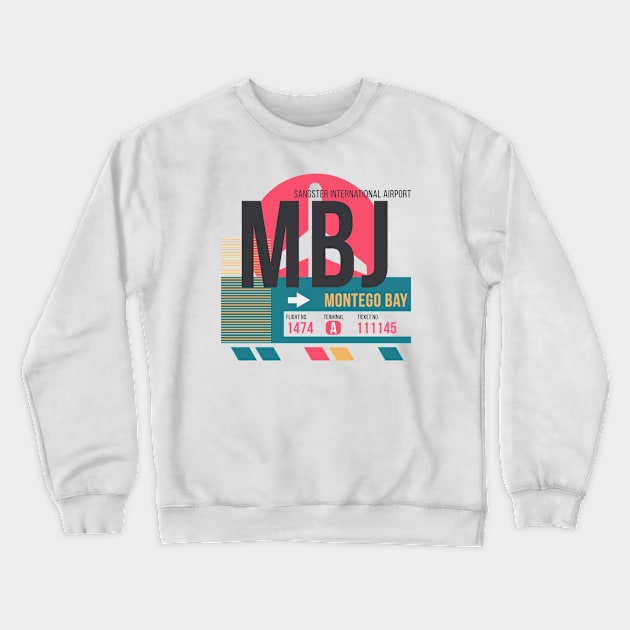 Montego Bay (MBJ) Airport Code Baggage Tag Crewneck Sweatshirt by SLAG_Creative